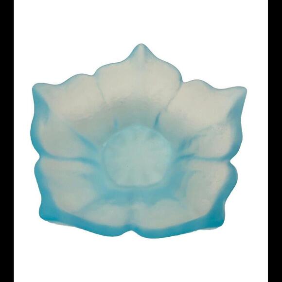 Viking Epic Satin Blue Glass Lotus Dish Bowl Flower Shaped Frosted Vintage Petal - Picture 1 of 7